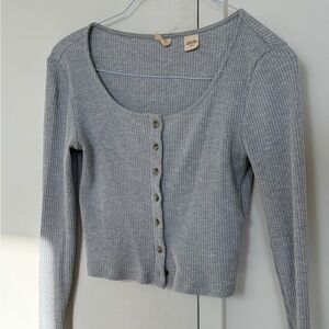 Levi's Gray Ribbed Button-Up Top